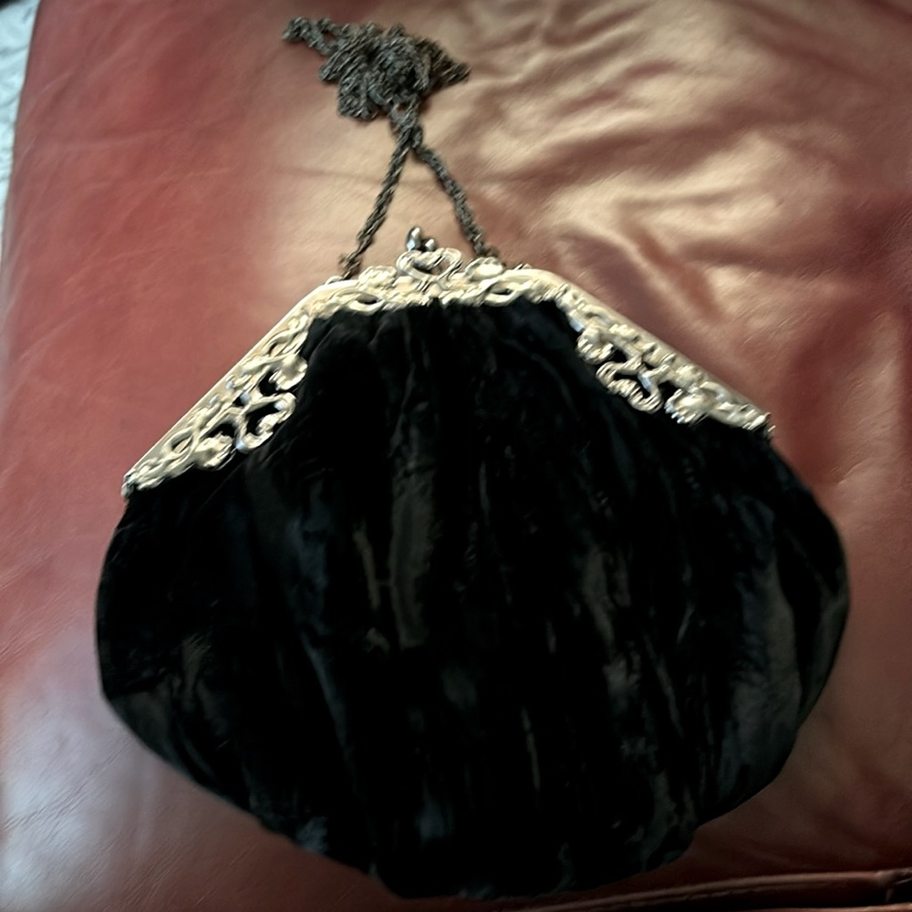 Vintage Silver and Black velvet purse